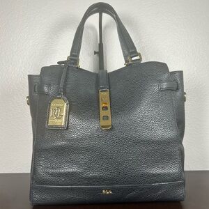 Lauren Ralph Lauren - Tumbled Pebble Grain Black Leather Satchel Purse Tote